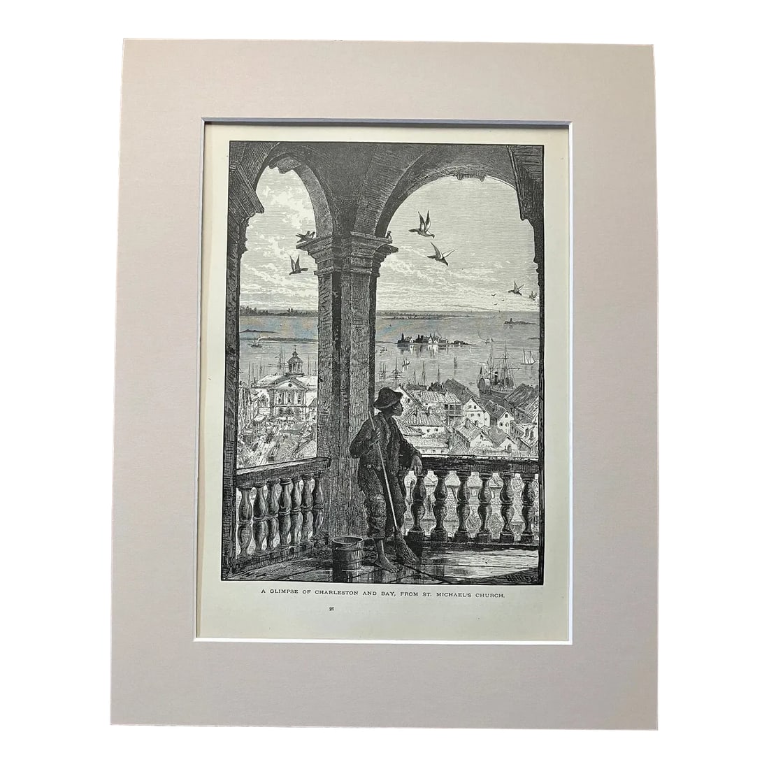 Antique 1874 Wood Engraving "A Glimpse of Charleston and Bay..." SC in 11x14 Mat: Up for sale is this beautiful antique print from Volume I of "Picturesque America", a two-volume set of books describing and illustrating the scenery of America that grew out of an earlier series in