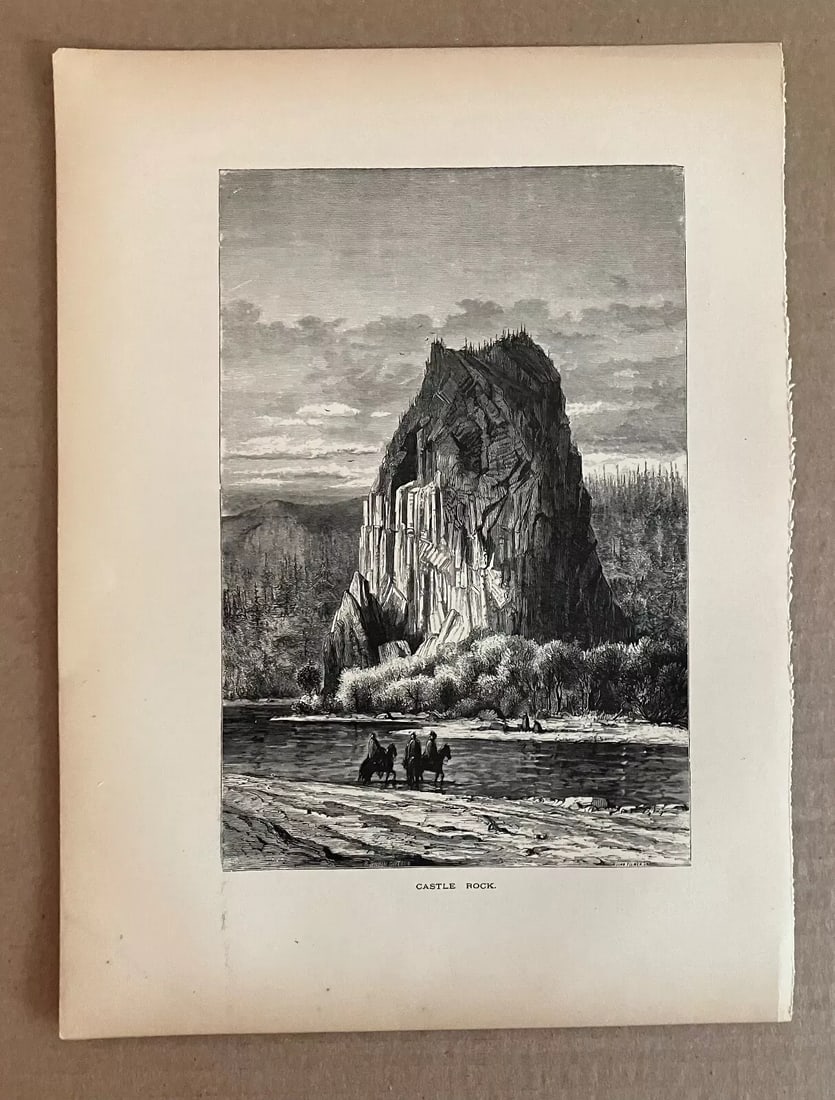 Antique 1874 Wood Engraving "Castle Rock" Washington, in 11x14 Frame-Ready Mat - 2