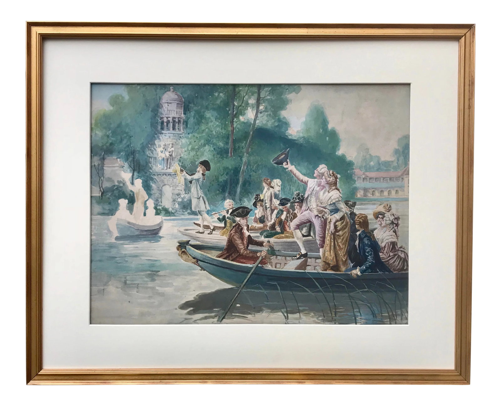 Antique French Watercolor Classical Romantic Scene (1 of 7)