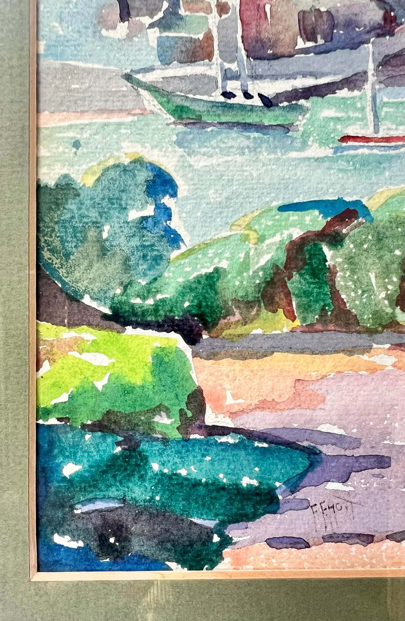 Landscape and Sailboat Scene Watercolor Painting- Framed - 10