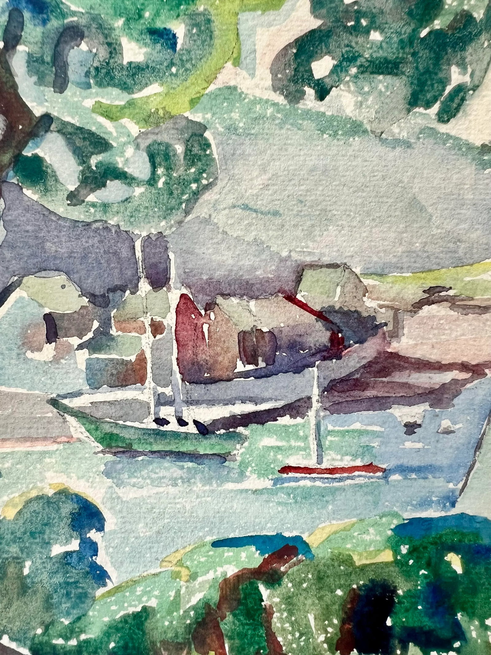 Landscape and Sailboat Scene Watercolor Painting- Framed - 6