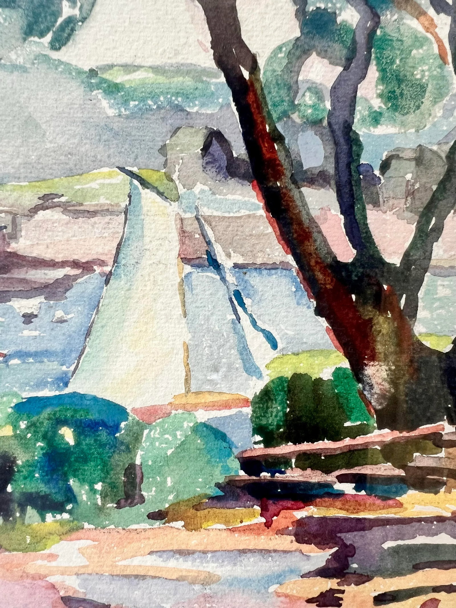 Landscape and Sailboat Scene Watercolor Painting- Framed - 7
