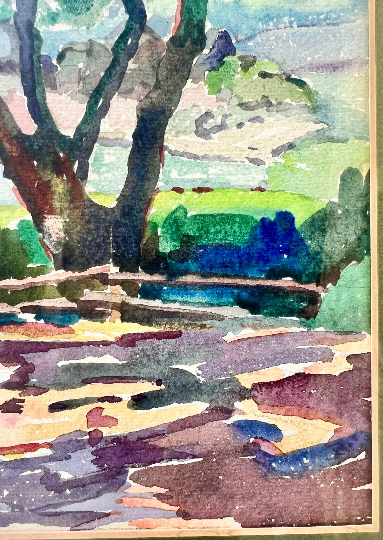 Landscape and Sailboat Scene Watercolor Painting- Framed - 8