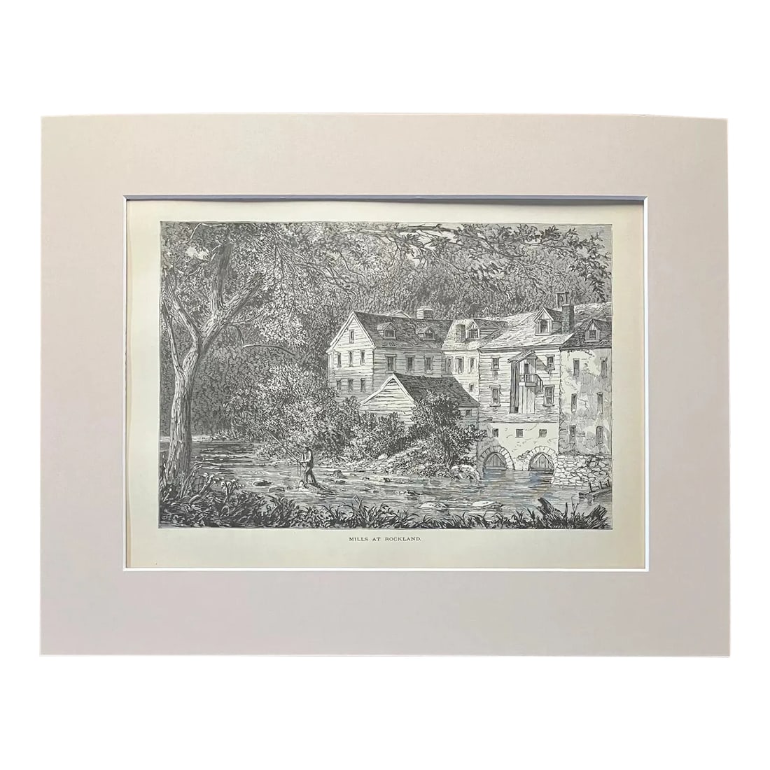 Antique 1874 Wood Engraving "Mills at Rockland" PA in Frame-Ready 11x14 Mat: Up for sale is this beautiful antique print from Volume I of "Picturesque America", a two-volume set of books describing and illustrating the scenery of America that grew out of an earlier series in