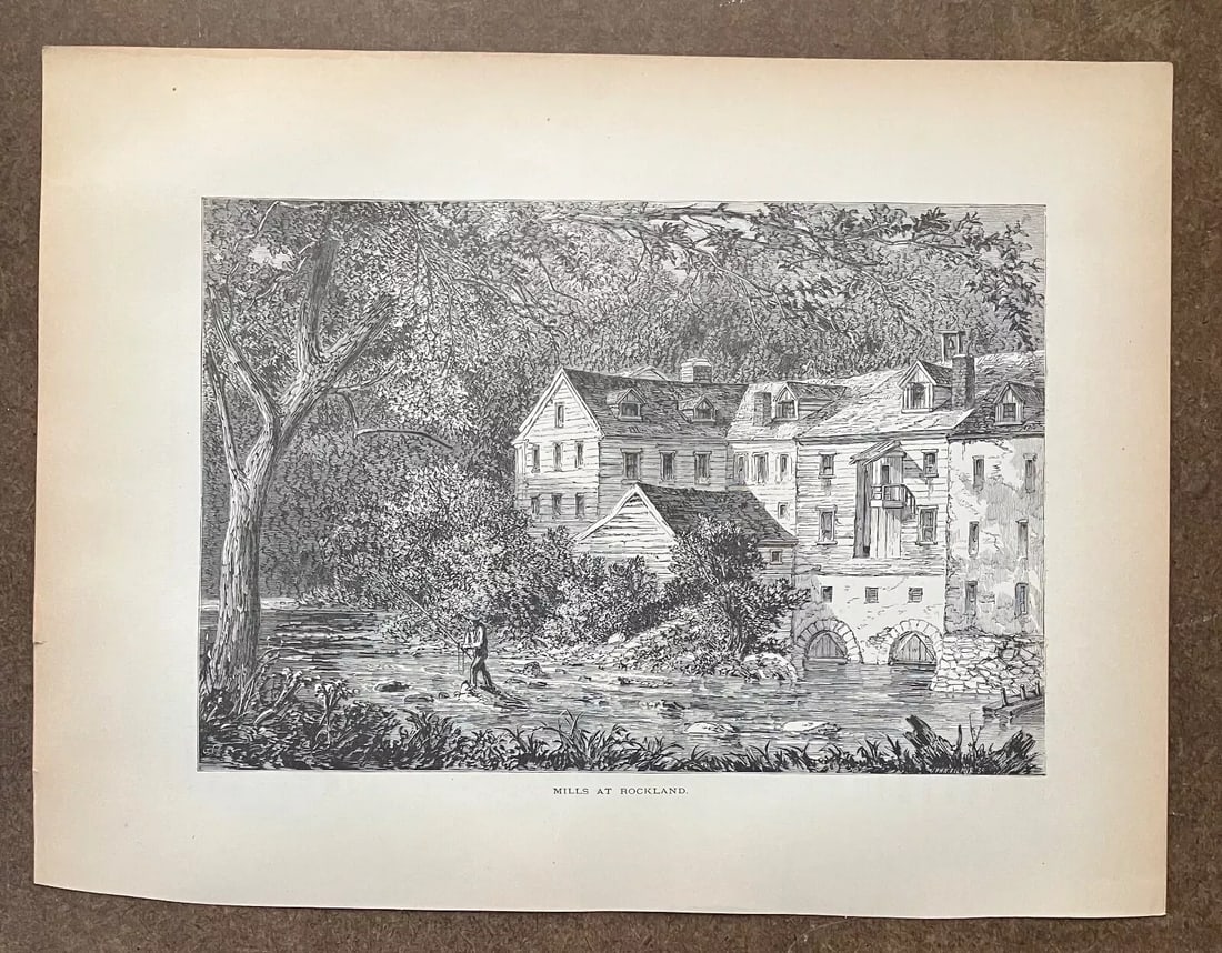 Antique 1874 Wood Engraving "Mills at Rockland" PA in Frame-Ready 11x14 Mat - 2