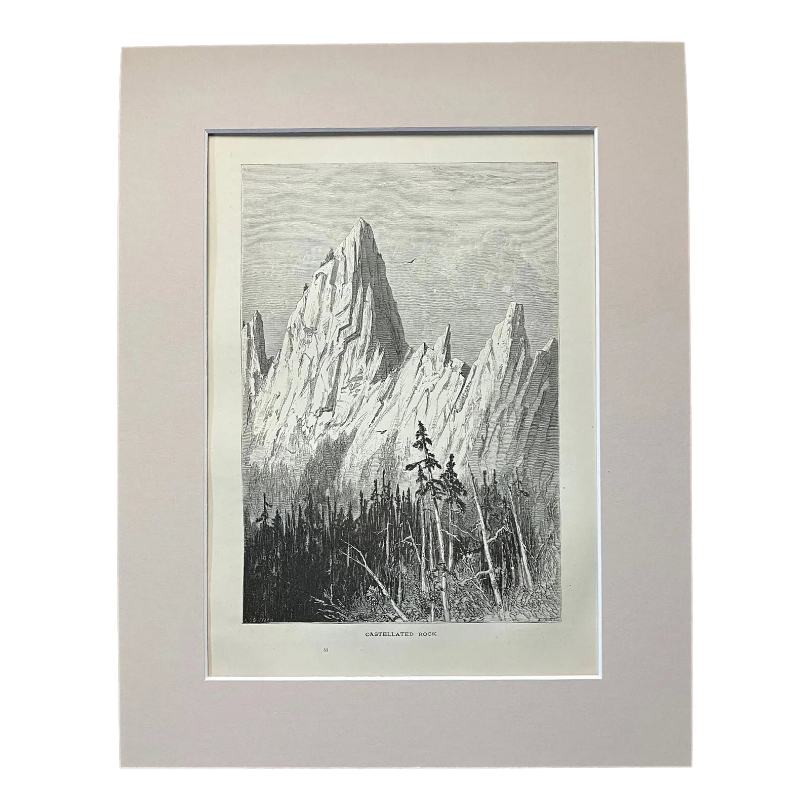 Antique 1874 Wood Engraving "Castellated Rock" CA in Frame-Ready 11x14 Mat: Up for sale is this beautiful antique print from Volume I of "Picturesque America", a two-volume set of books describing and illustrating the scenery of America that grew out of an earlier series in "