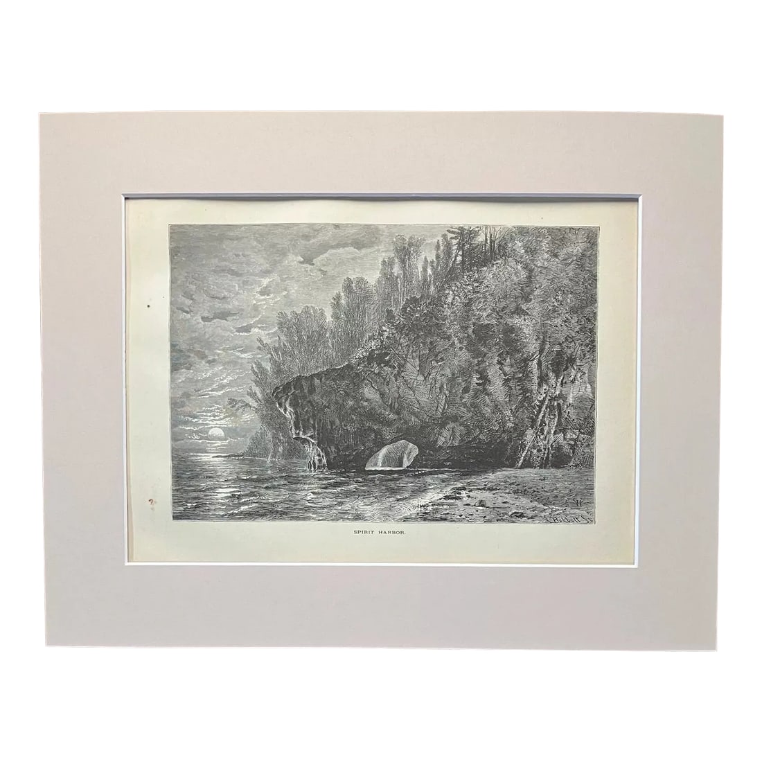 Antique 1874 Wood Engraving "Spirit Harbor" Lake Superior Minnesota in 11x14 Mat: Up for sale is this beautiful antique print from Volume I of "Picturesque America", a two-volume set of books describing and illustrating the scenery of America that grew out of an earlier series in