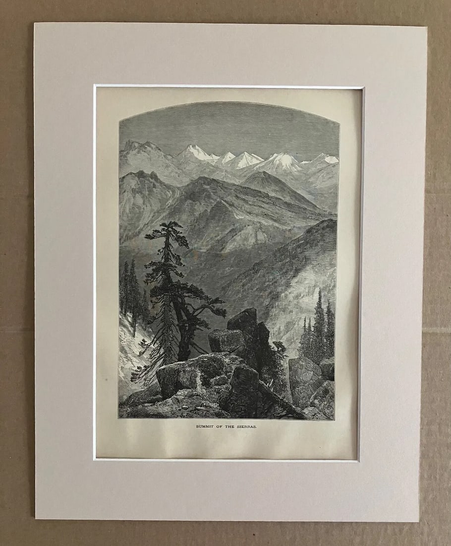 Antique 1874 Wood Engraving "Summit of the Sierras", Matted - 2