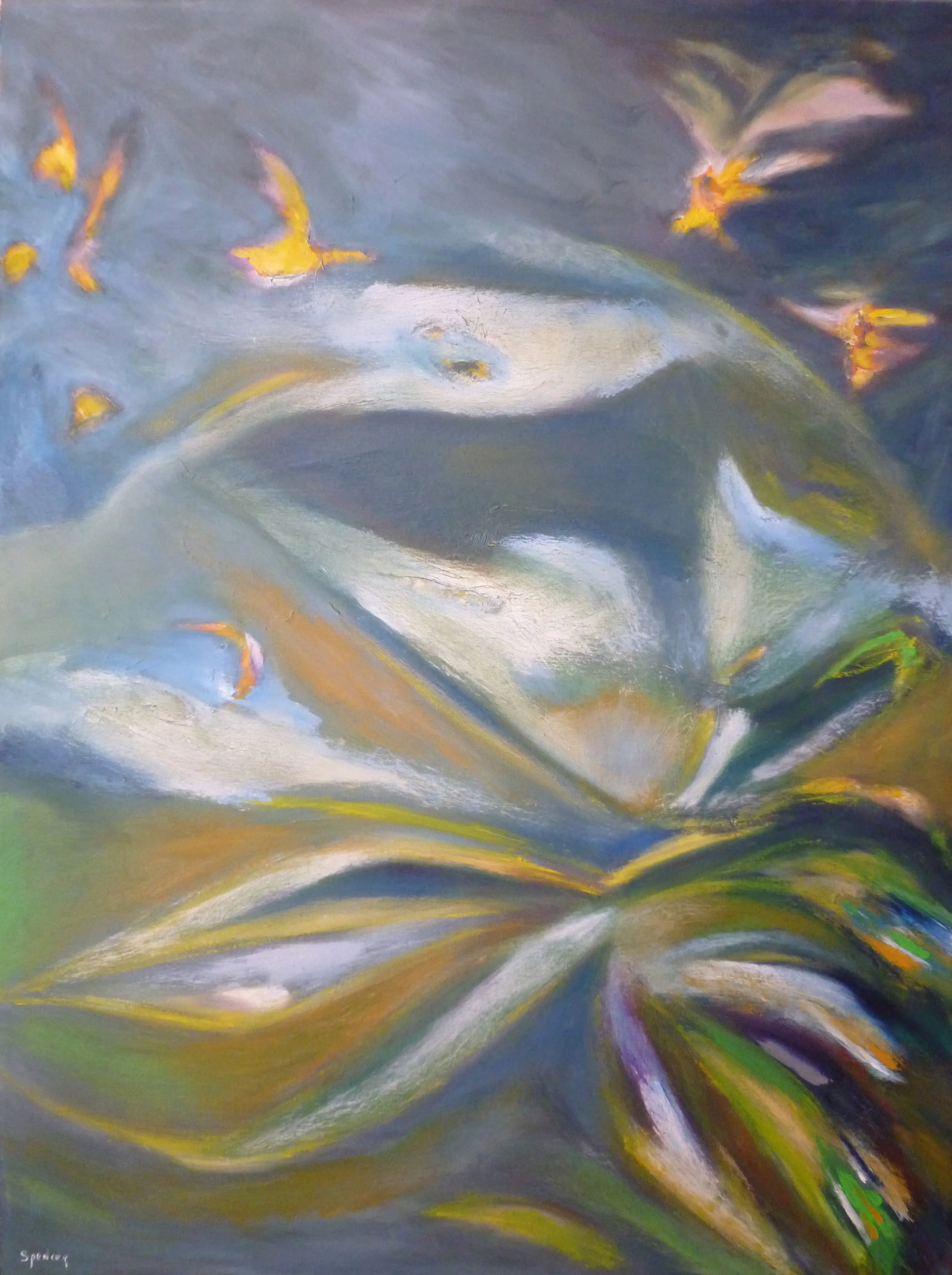 "Migration" Large Abstract Oil and Acrylic Painting by Scott A. Spencer: Original oil and acrylic painting on stretched canvas. Maybe we're trying too hard, being unrealistic in our goals. If we work together we can accomplish anything. Oneness not separateness. One not