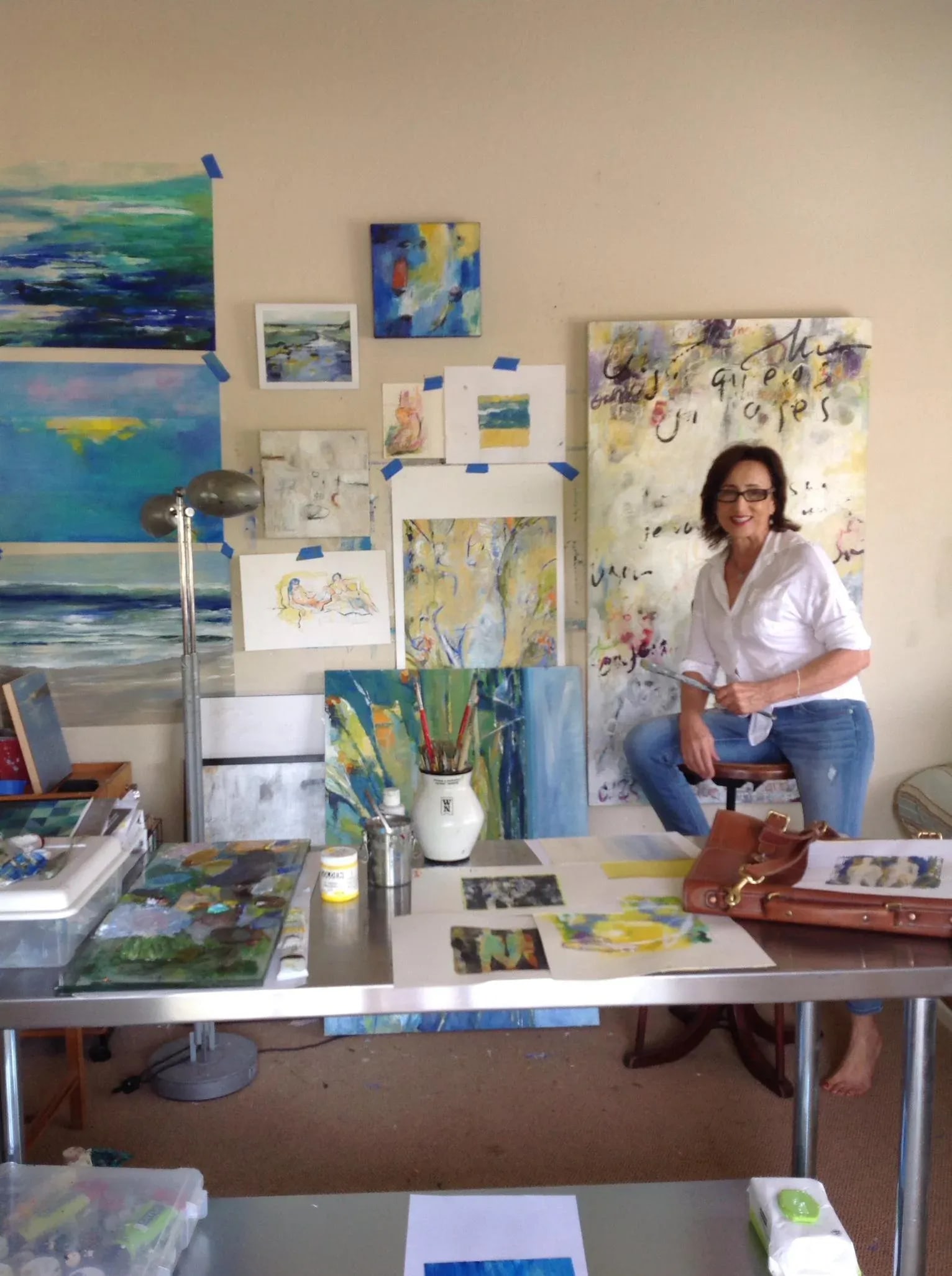 Original Large Blue, Green, Contemporary Painting Titled 'Passages' by Michele Zuzalek - 4