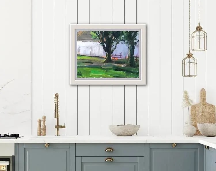 White Barn, Modern Oil Painting Landscape - 2