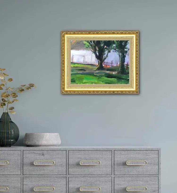 White Barn, Modern Oil Painting Landscape - 3