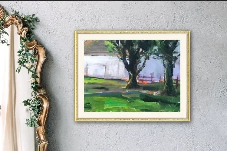 White Barn, Modern Oil Painting Landscape - 5