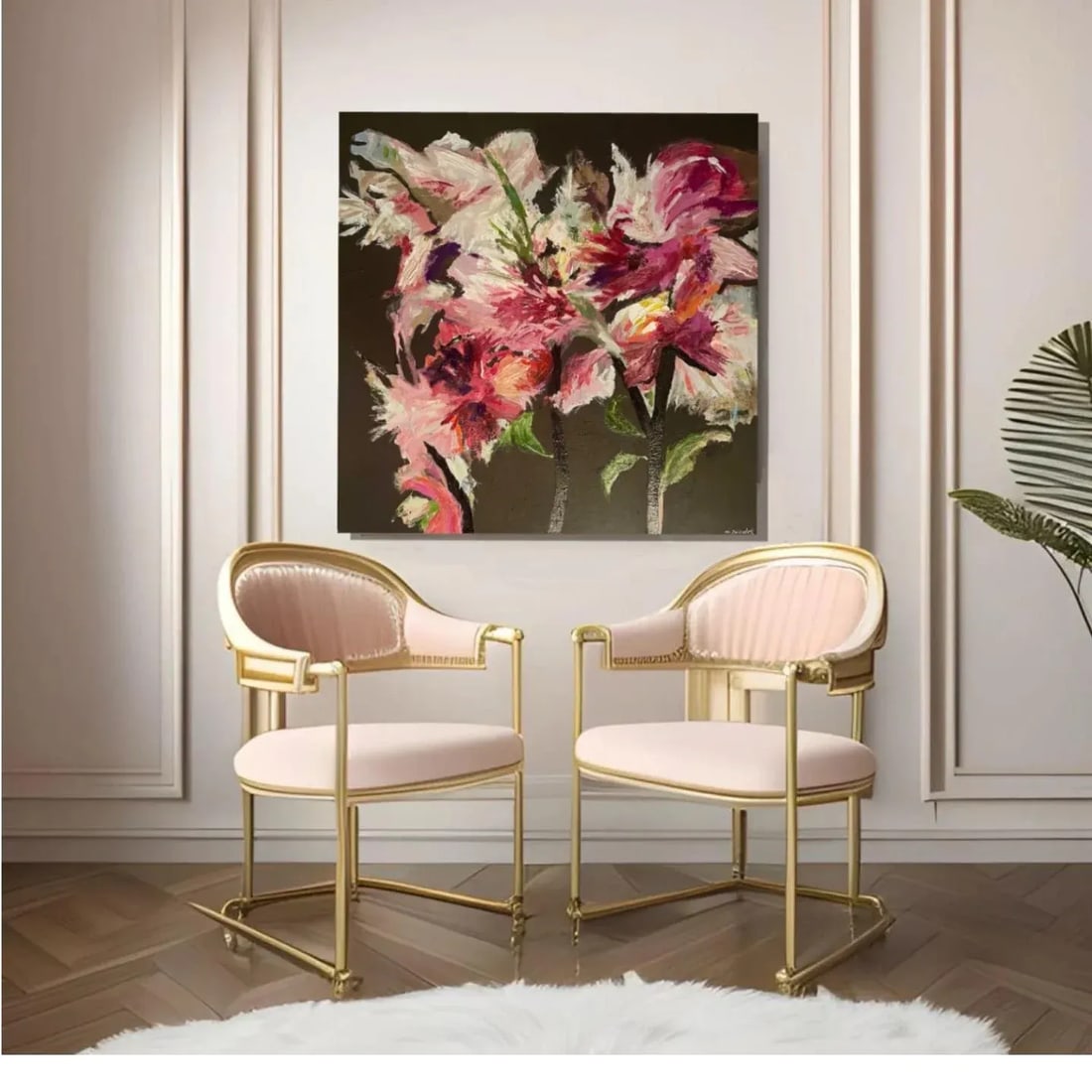 Modern Large Floral Pink Abstract 'Jardin Passionne' Original Painting - 2