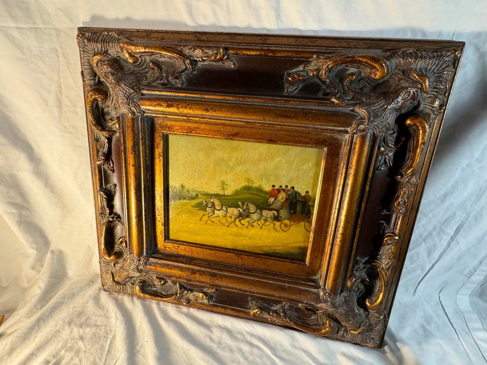 N Bingham Stagecoach and 4 Horses Original Oil Painting on Panel in Ornate Frame - 7