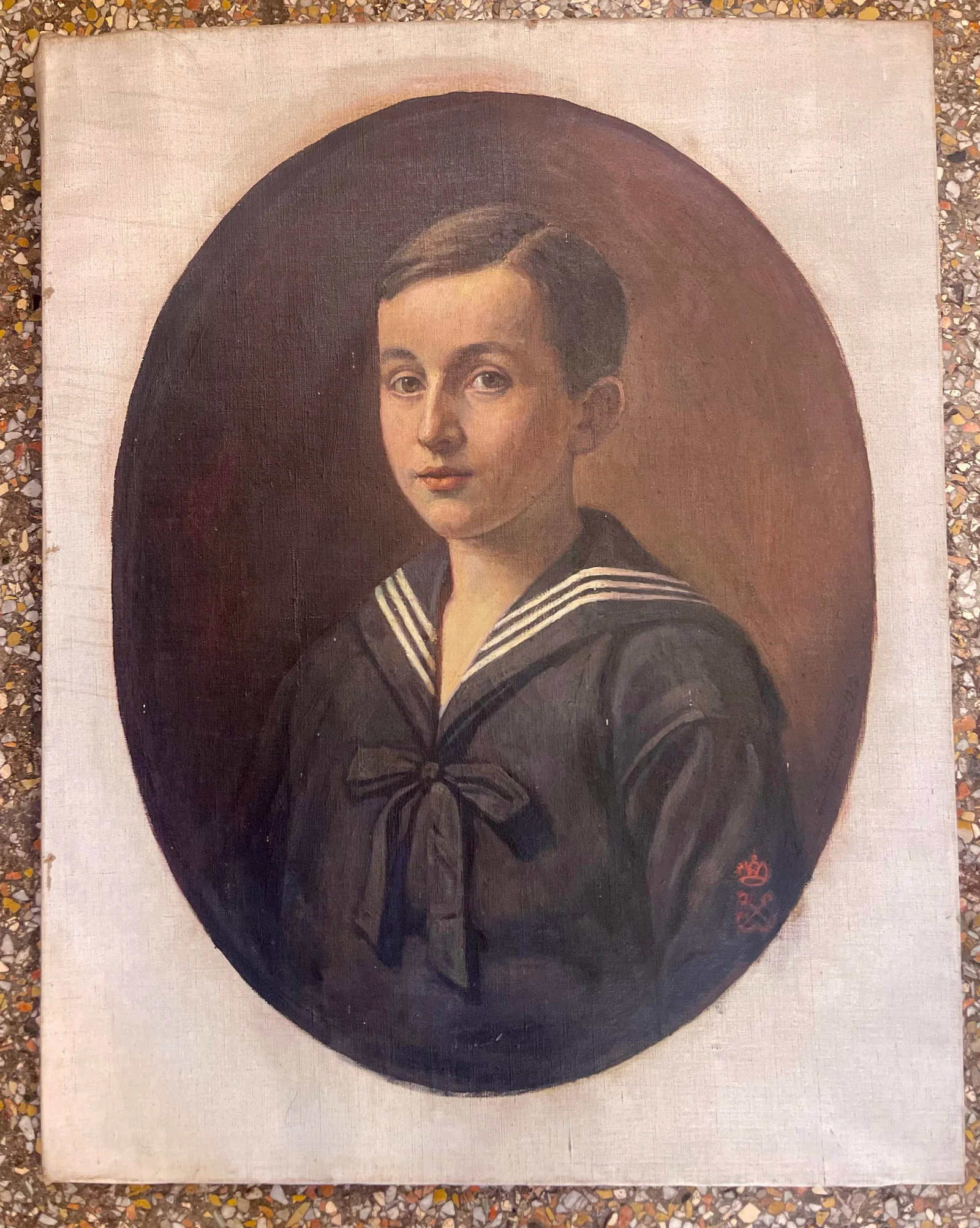 Late 19th Century Oil Painting on Canvas Portrait Young Man Imperial Navy Military School 19th - 2