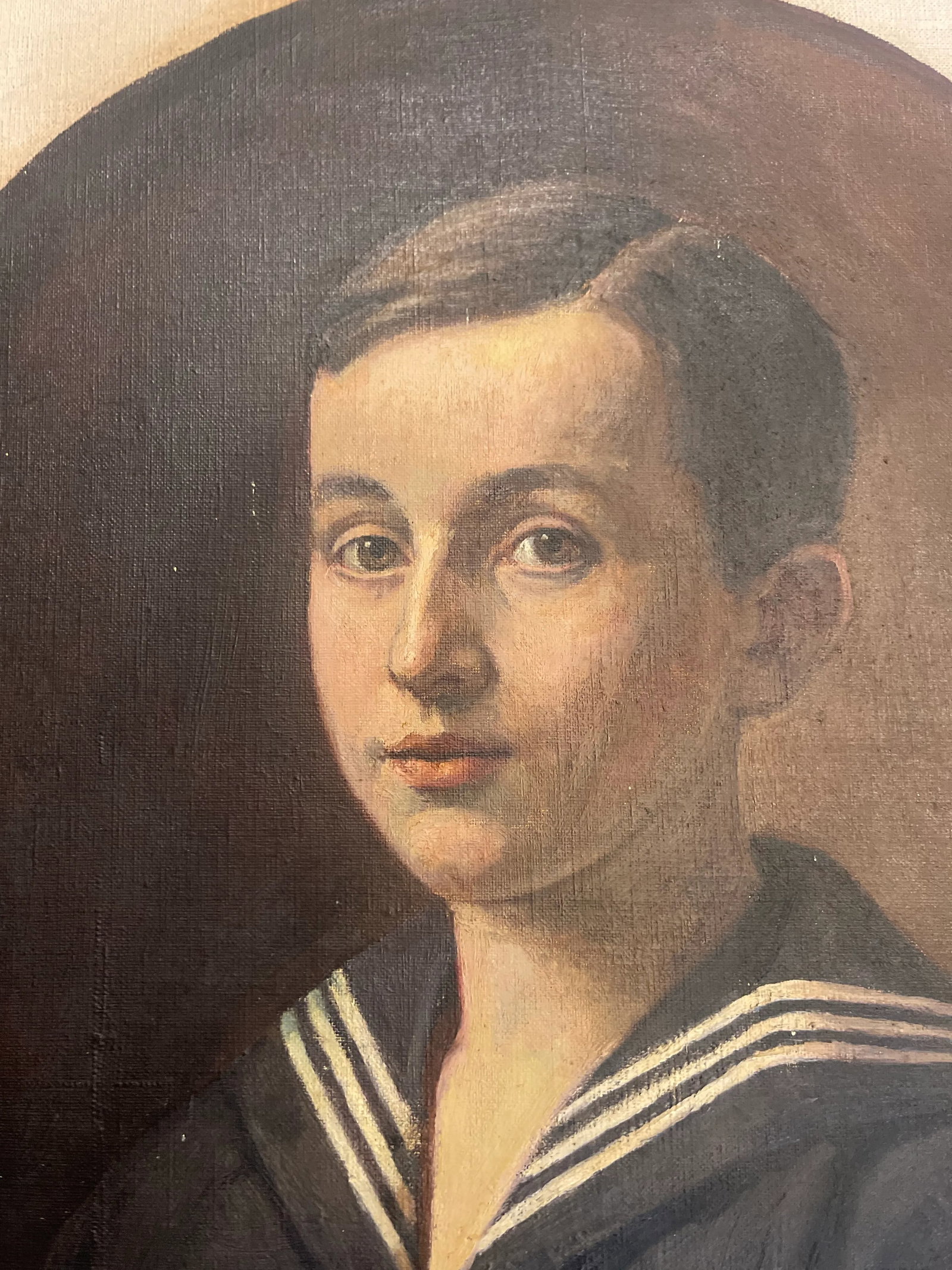 Late 19th Century Oil Painting on Canvas Portrait Young Man Imperial Navy Military School 19th - 3