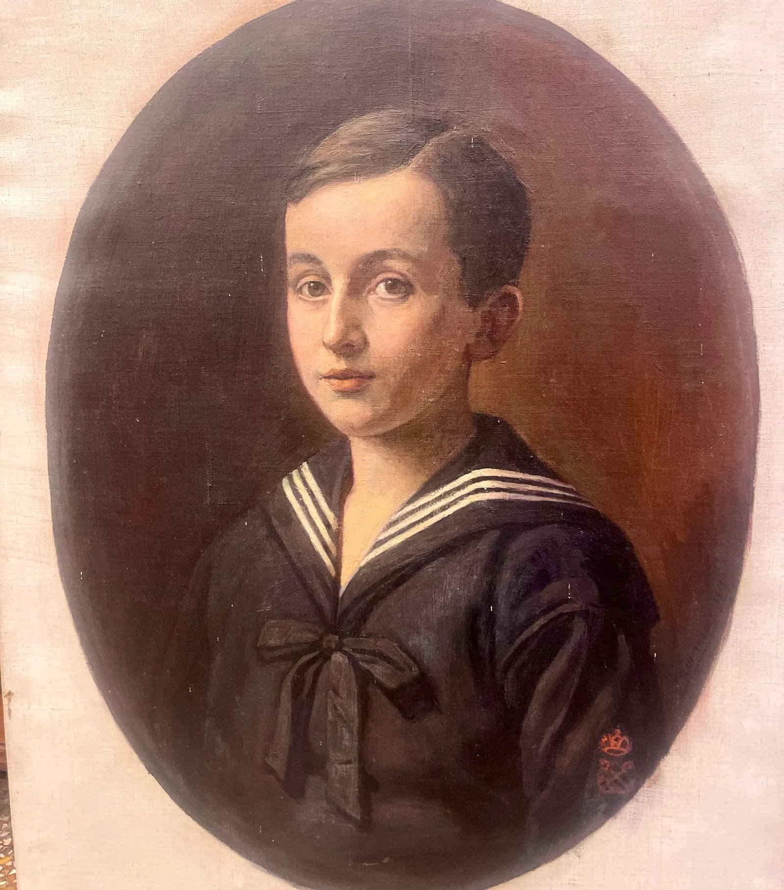 Late 19th Century Oil Painting on Canvas Portrait Young Man Imperial Navy Military School 19th - 6