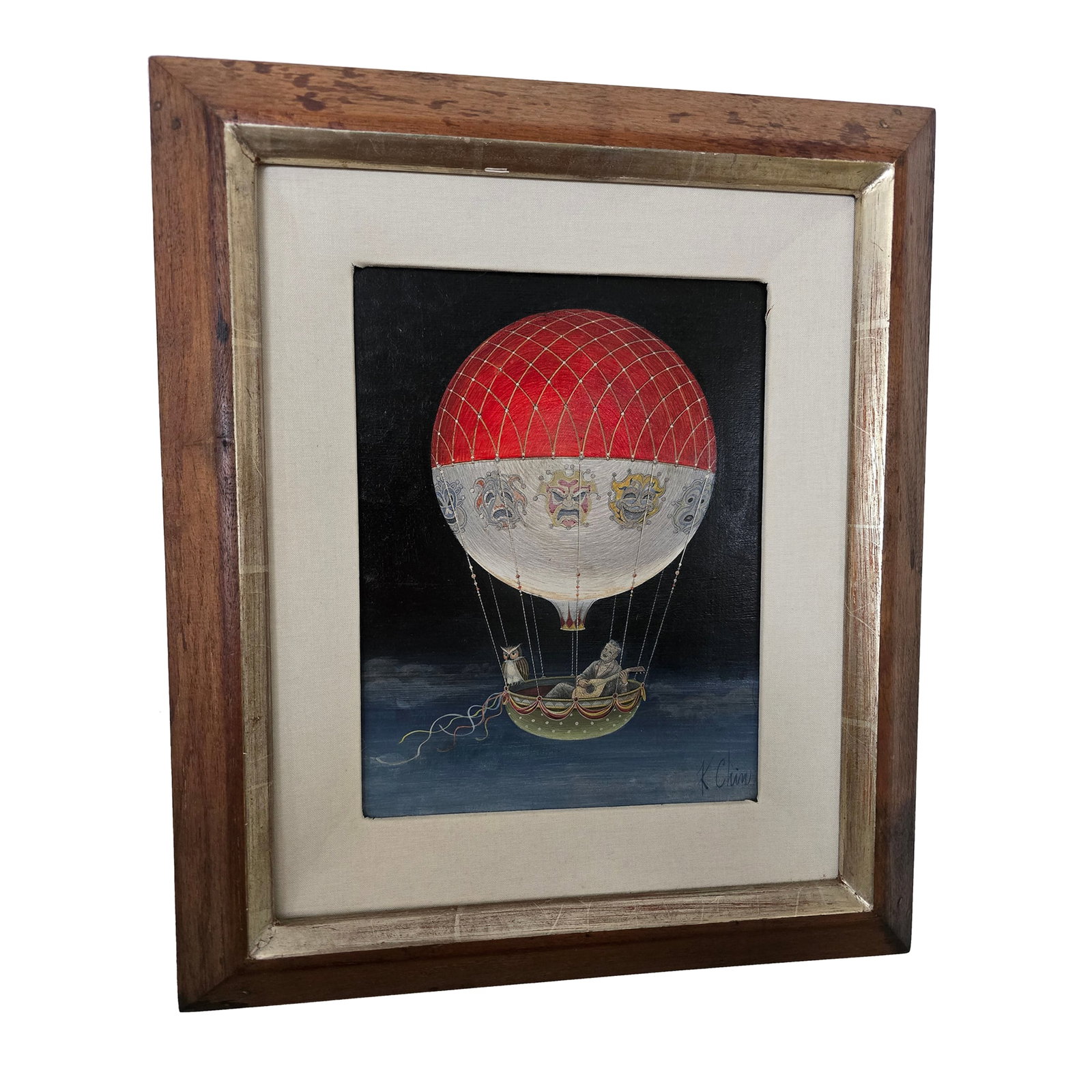 Antique Museum Quality Signed Painting Balloon Ride: A magnificent antique museum quality painting artist signed in it's original dimensional gallery frame. Painted masterfully with precise detail exquisitely and correctly depicting a joyful balloon rid
