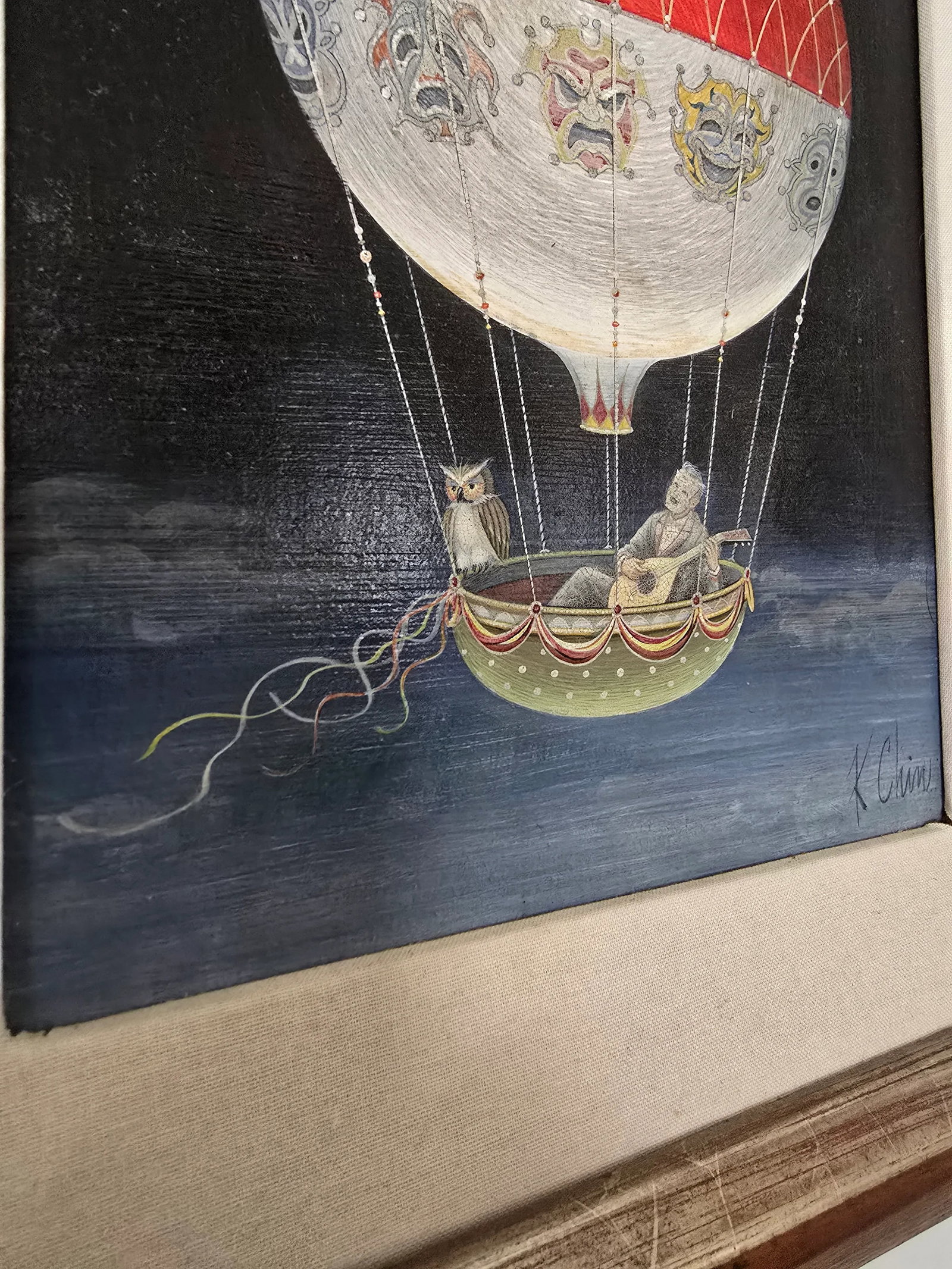 Antique Museum Quality Signed Painting Balloon Ride - 4