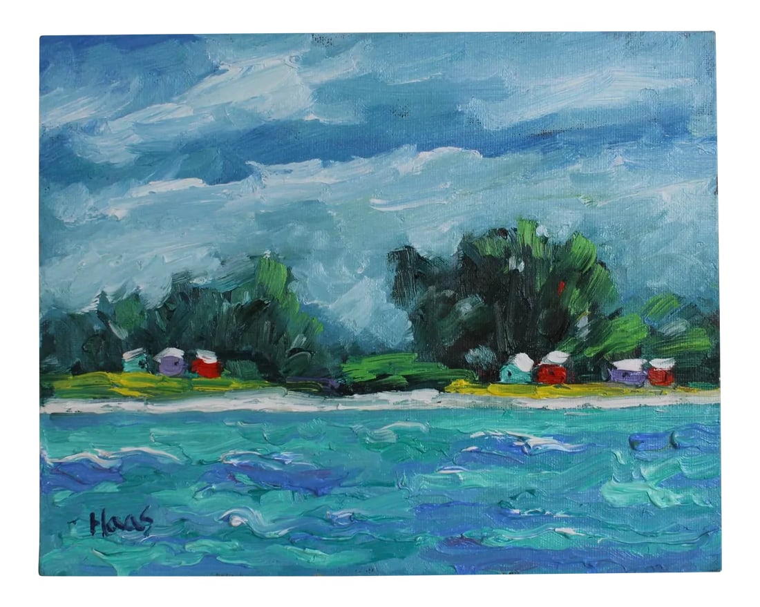 Caribbean Princess Cays (Original Oil Painting): Quiet Places & Coastal Memories - Caribbean Princess Cays Original oil painting by L. Haas, 10 x 8 in unframed primed masonite panel, signed. A gentle impressionist seascape inspired by a Caribbean