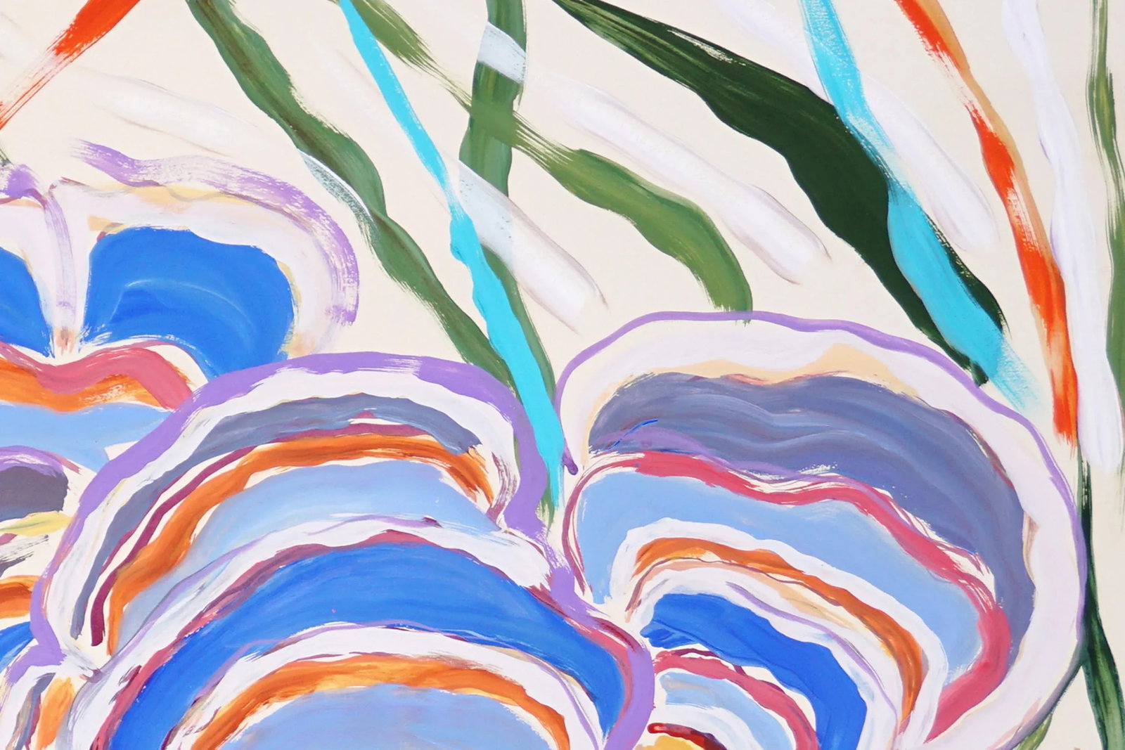 2024, Fauvist Forest Scene of "Turkey Tail Mushrooms in Blue", Acrylic Painting and India Ink on Wat - 3