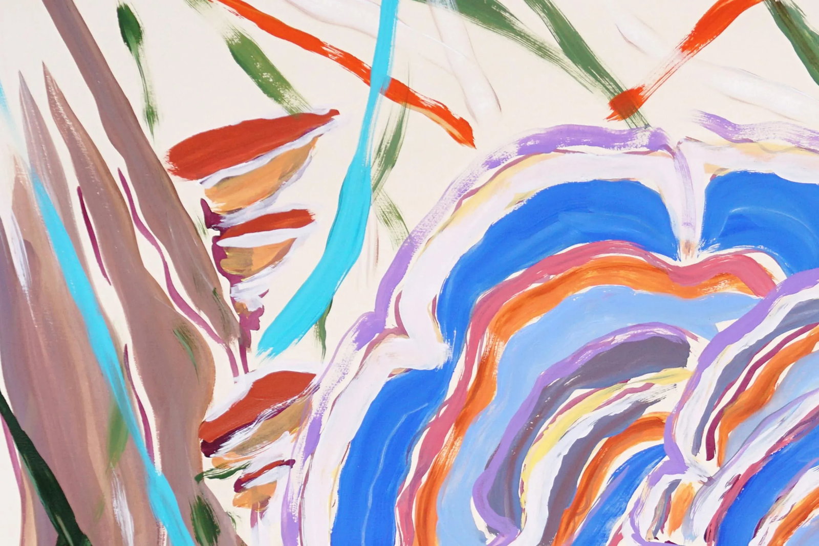 2024, Fauvist Forest Scene of "Turkey Tail Mushrooms in Blue", Acrylic Painting and India Ink on Wat - 5