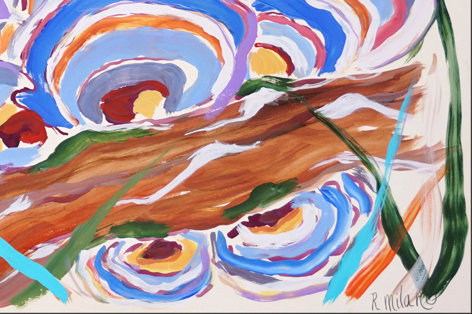 2024, Fauvist Forest Scene of "Turkey Tail Mushrooms in Blue", Acrylic Painting and India Ink on Wat - 7