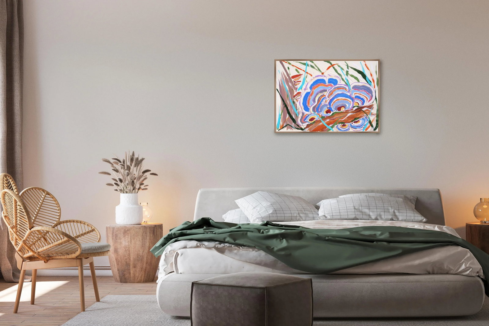2024, Fauvist Forest Scene of "Turkey Tail Mushrooms in Blue", Acrylic Painting and India Ink on Wat - 8