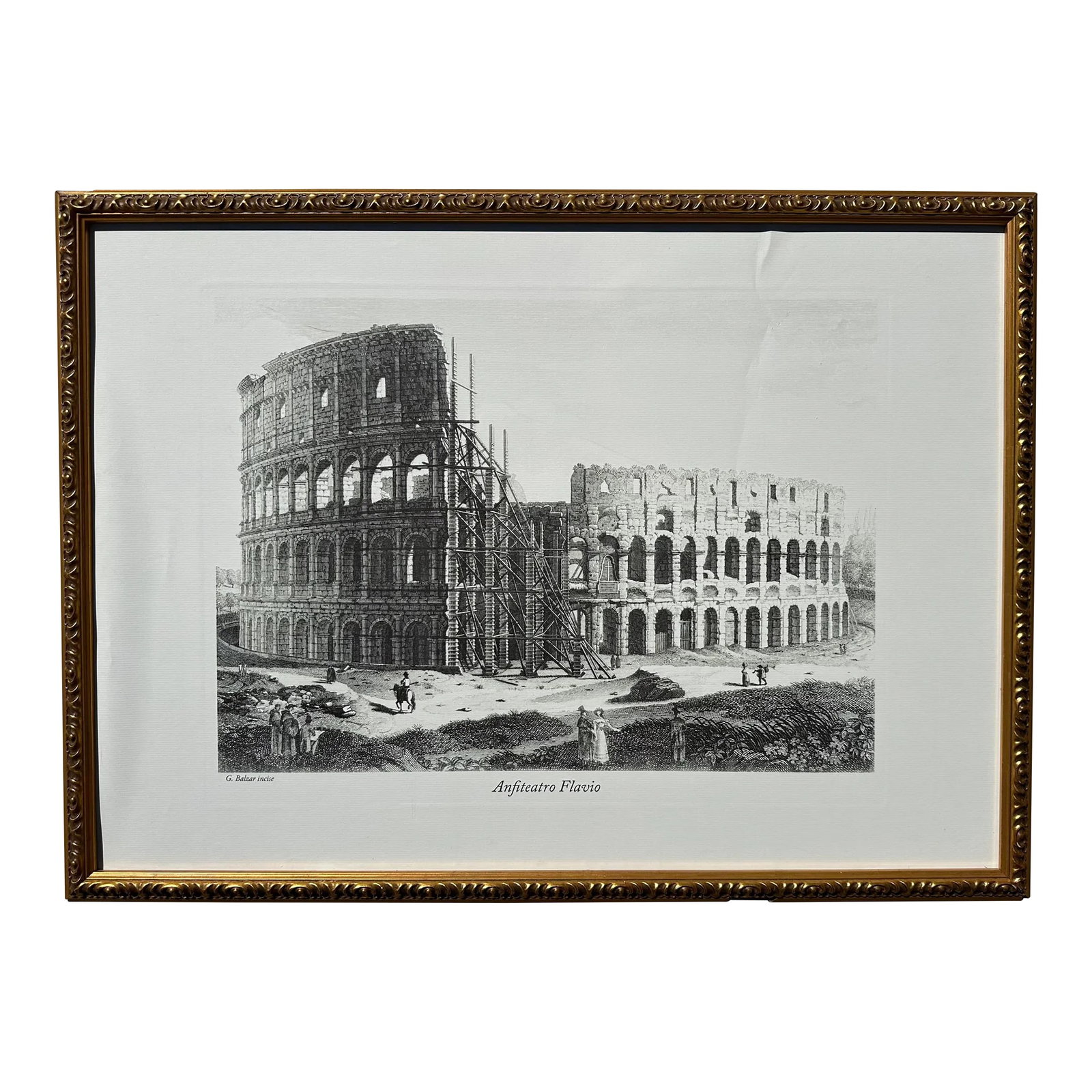 1980s Vintage Architectural Framed Print Engraving Rome Colosseum Italy G Balzar (1 of 10)