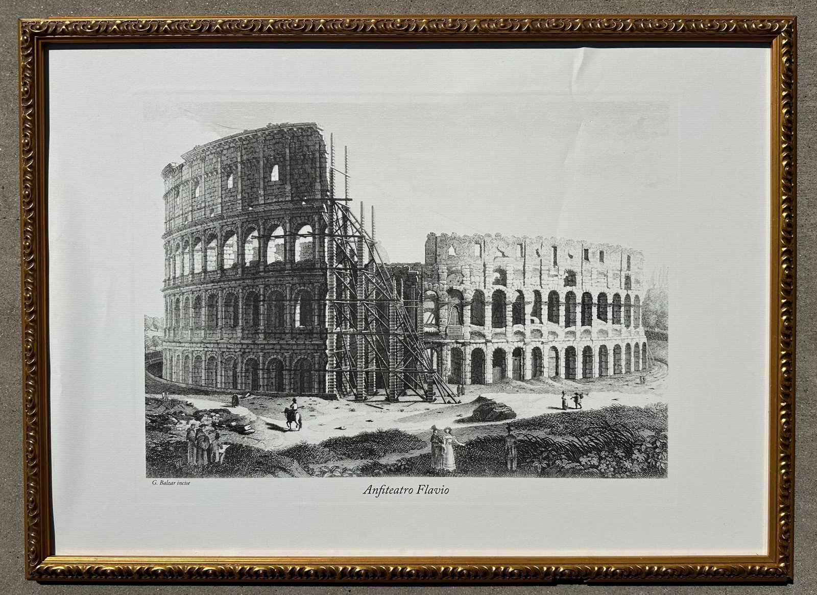1980s Vintage Architectural Framed Print Engraving Rome Colosseum Italy G Balzar - 2