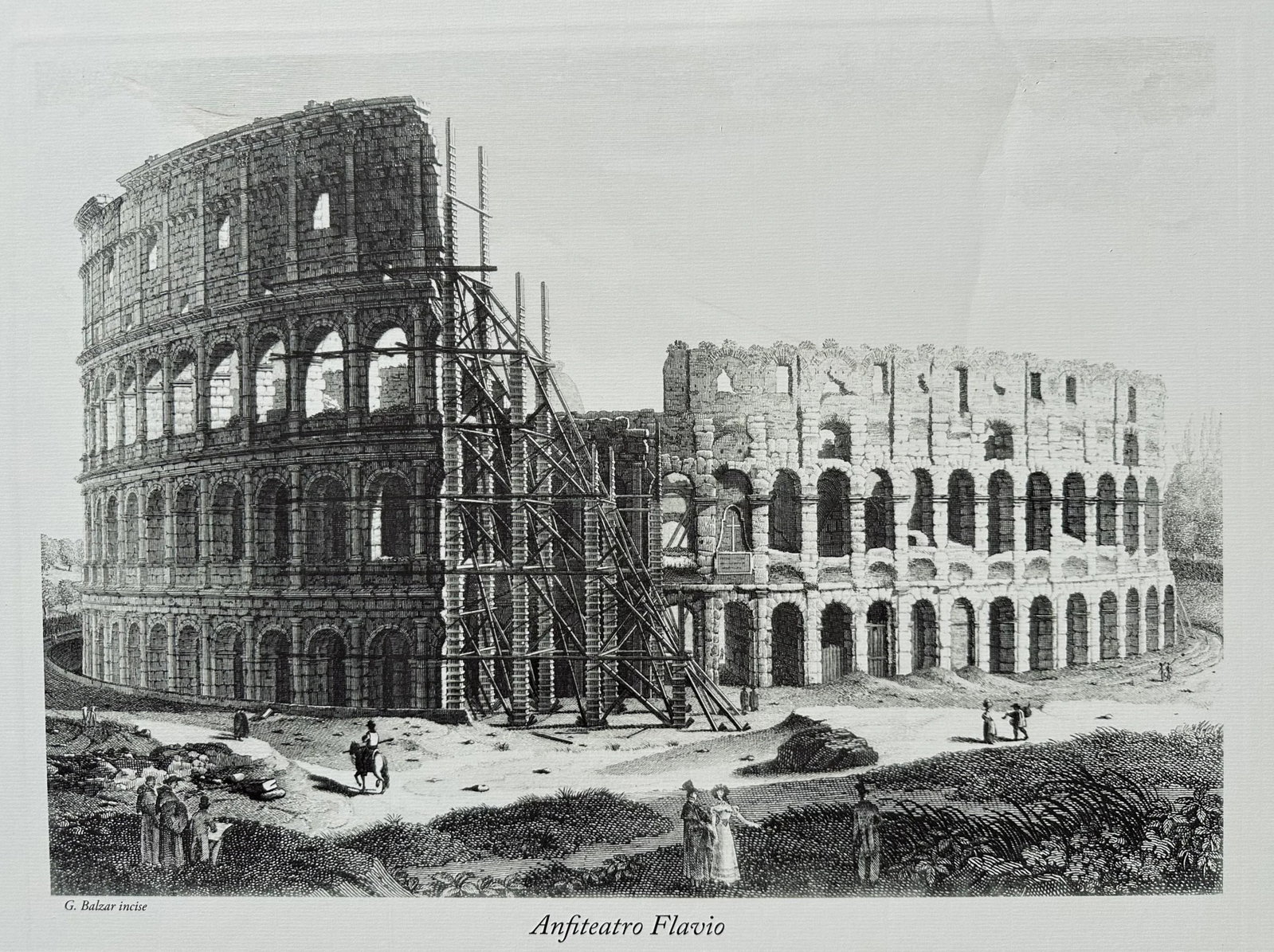 1980s Vintage Architectural Framed Print Engraving Rome Colosseum Italy G Balzar - 3