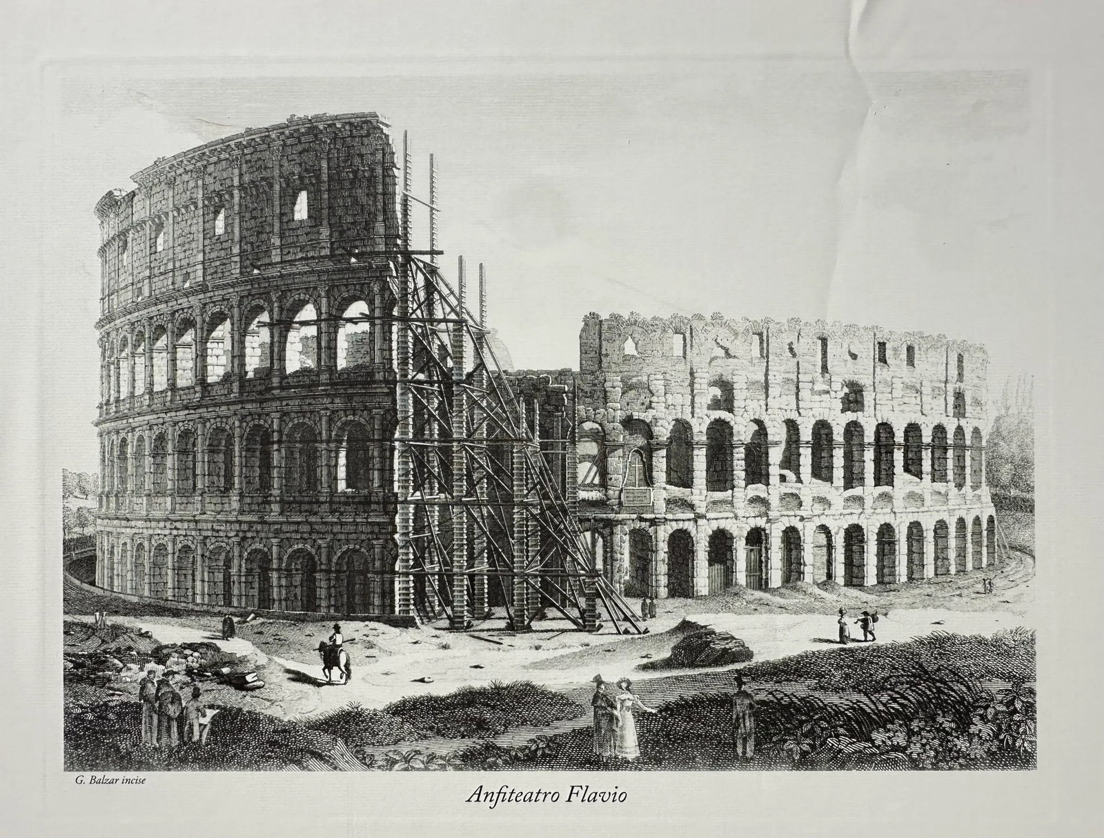 1980s Vintage Architectural Framed Print Engraving Rome Colosseum Italy G Balzar - 4