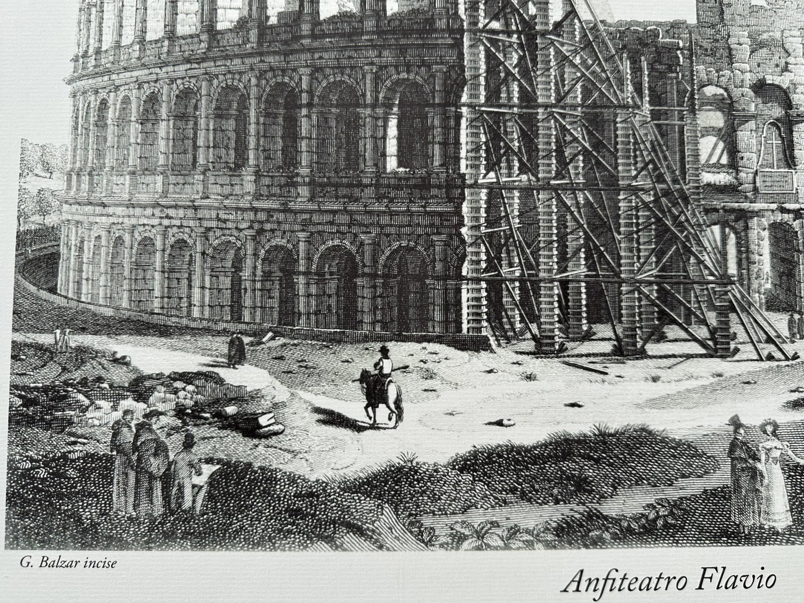 1980s Vintage Architectural Framed Print Engraving Rome Colosseum Italy G Balzar - 7