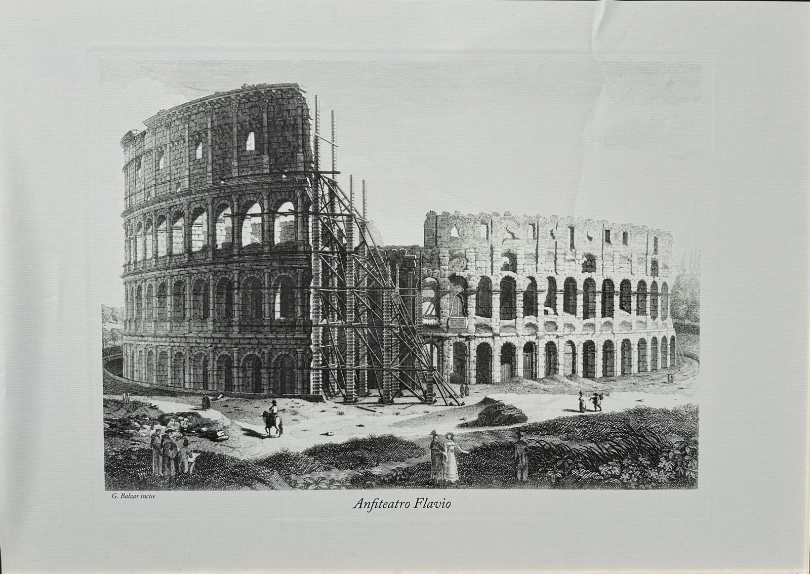 1980s Vintage Architectural Framed Print Engraving Rome Colosseum Italy G Balzar - 9