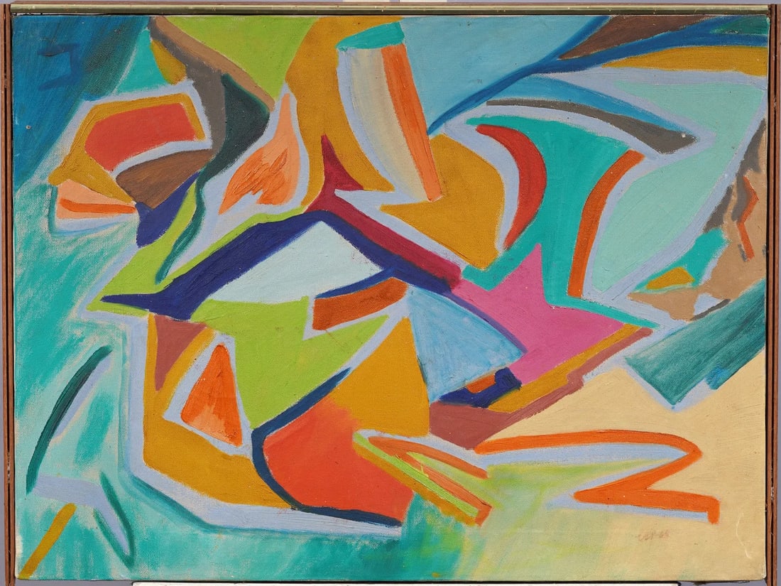 1960s Pauline Schubart Signed Mid-Century Abstract Landscape Oil Painting - 3