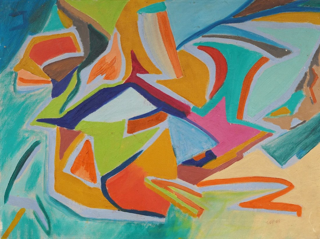 1960s Pauline Schubart Signed Mid-Century Abstract Landscape Oil Painting - 7