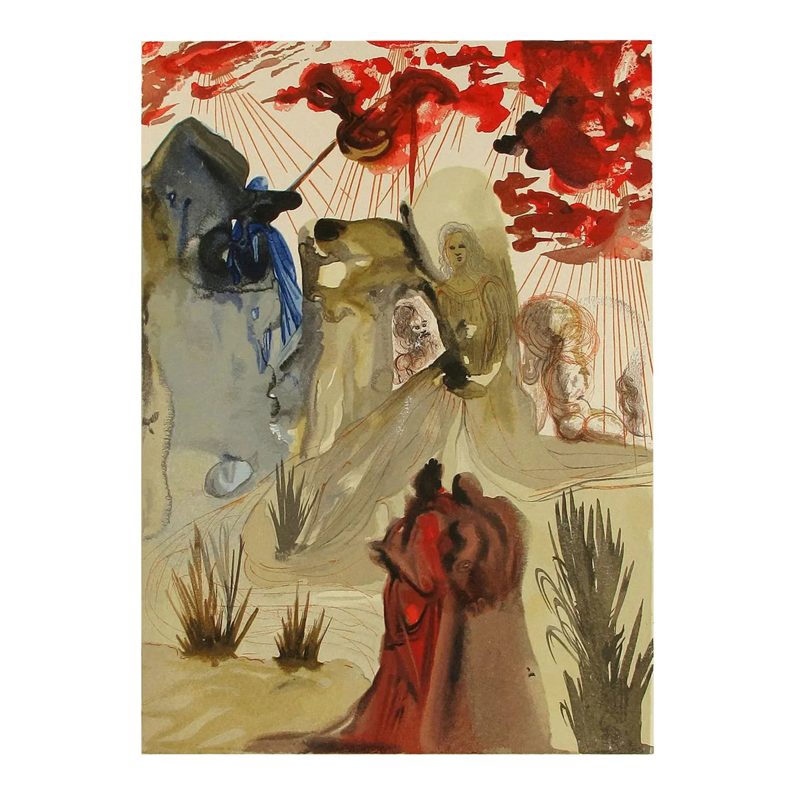 1960 Salvador Dali Woodcut Purgatory 28 Divine Forest: Artist: Salvador Dali Country: Spain Title: Purgatory 28 - Divine forest Medium: Original Woodcut Marks: Not signed not numbered paper Size: BFK Rives paper 13.4 x 9.8 inch Printed: 1960 by Les