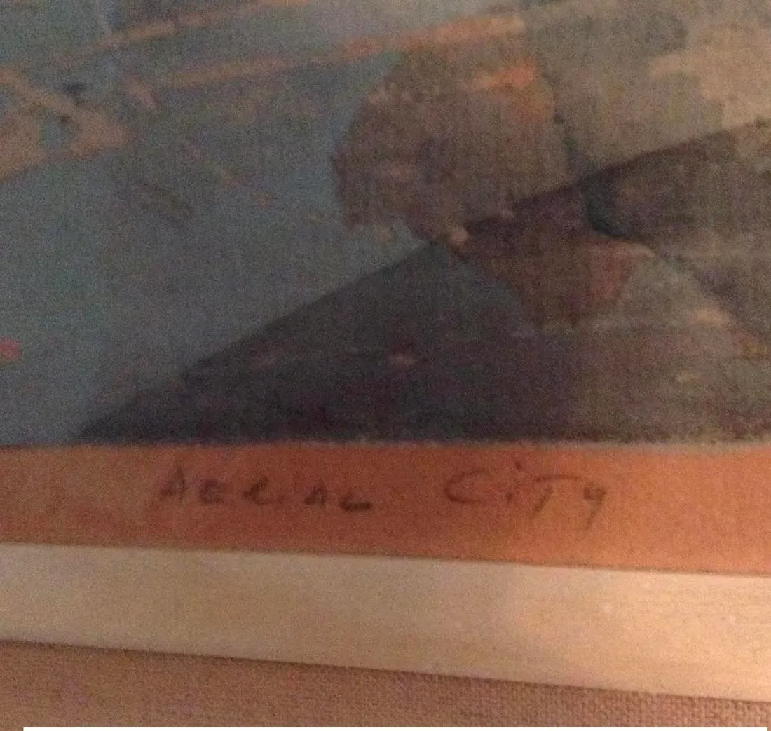 Mid Century Modern Aerial City Serigraph on Board Dated 1958 - 3