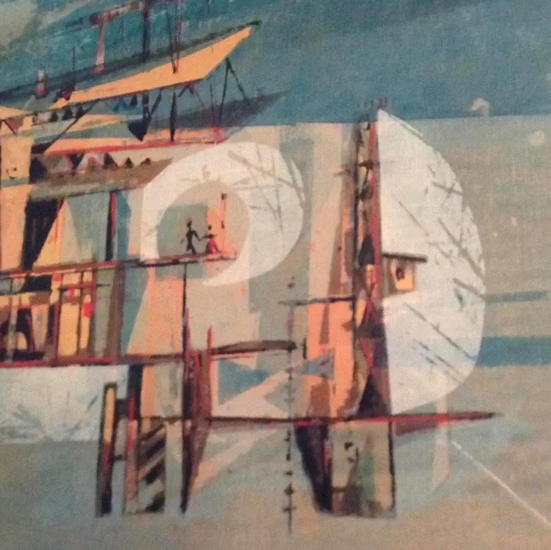 Mid Century Modern Aerial City Serigraph on Board Dated 1958 - 7