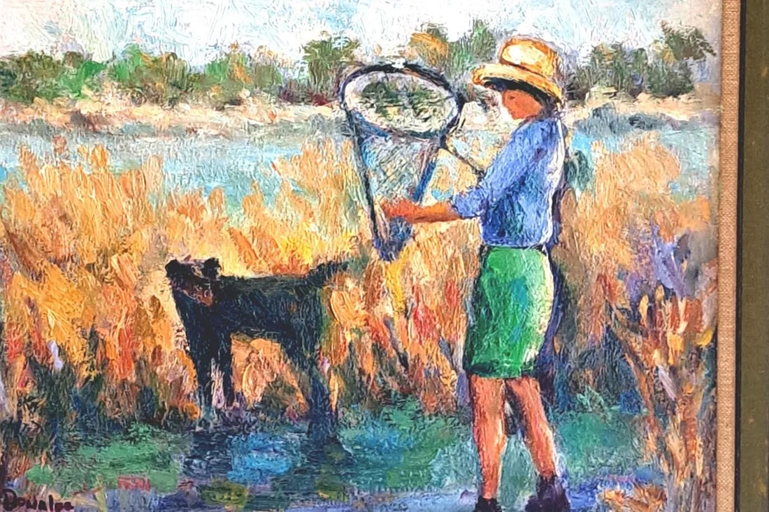 Original Oil Painting Coastal Marsh Boy With Net - 2