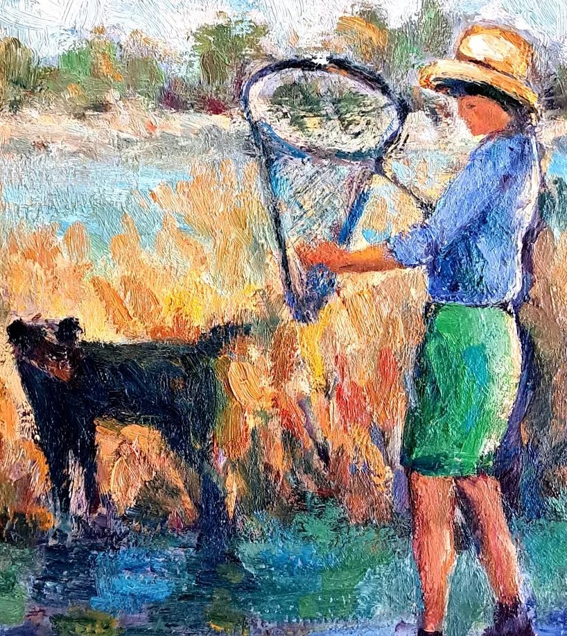 Original Oil Painting Coastal Marsh Boy With Net - 3