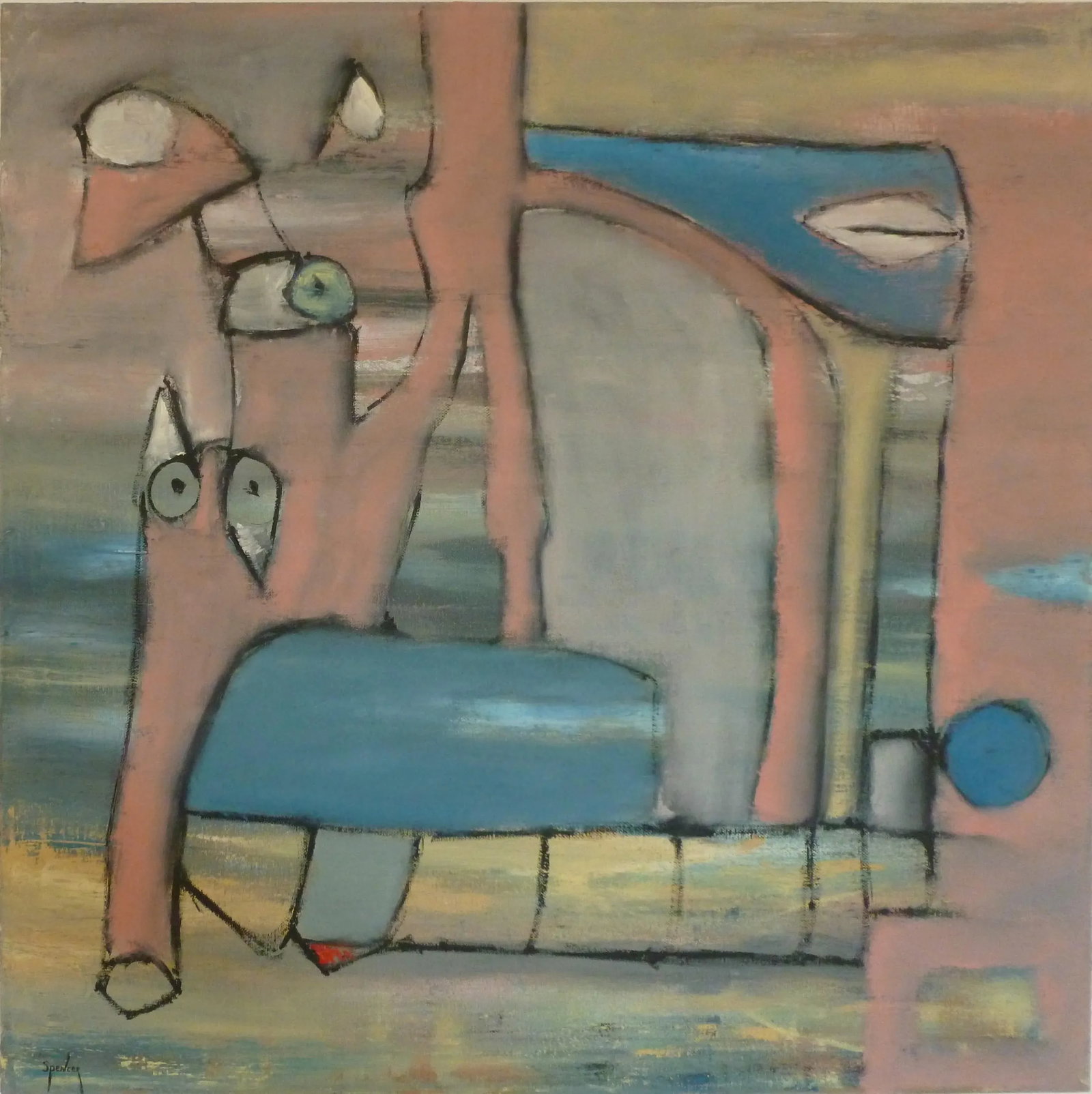 "Sightseeing" Square Abstract Oil Painting by Scott A. Spencer: So much to see, so little time. Original oil painting on stretched canvas. Condition: Imperfections: No Imperfections Origin: United States Materials & Techniques: Canvas, Oil Paint Details: Art
