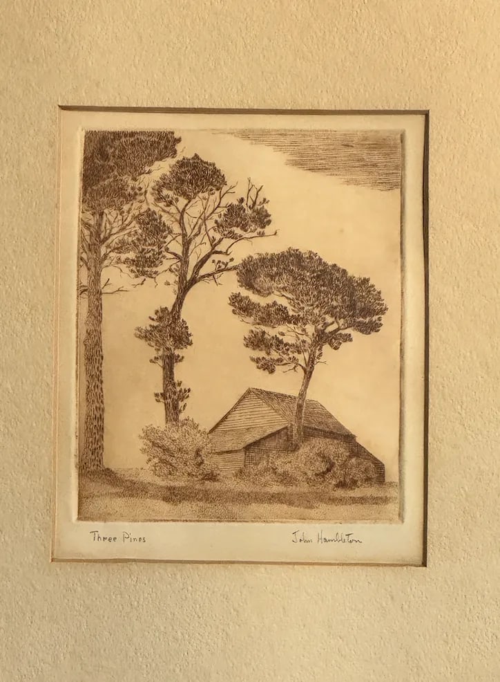 1900s Antique Forest Print, "Three Pines" by John Hambleton - 2