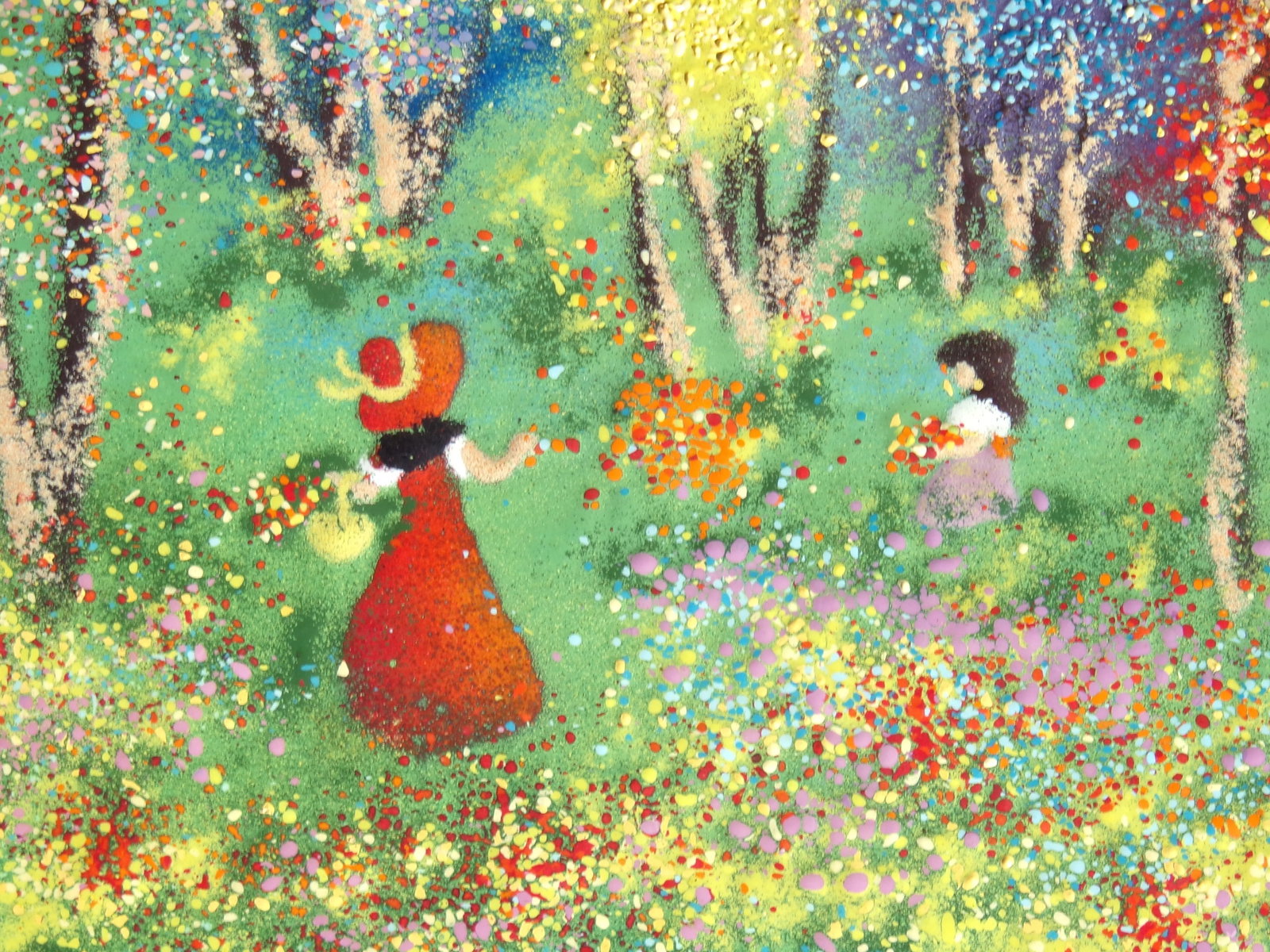Vintage Enamel on Copper Painting Framed Art Signed Greene "Sunday in the Park" - 3