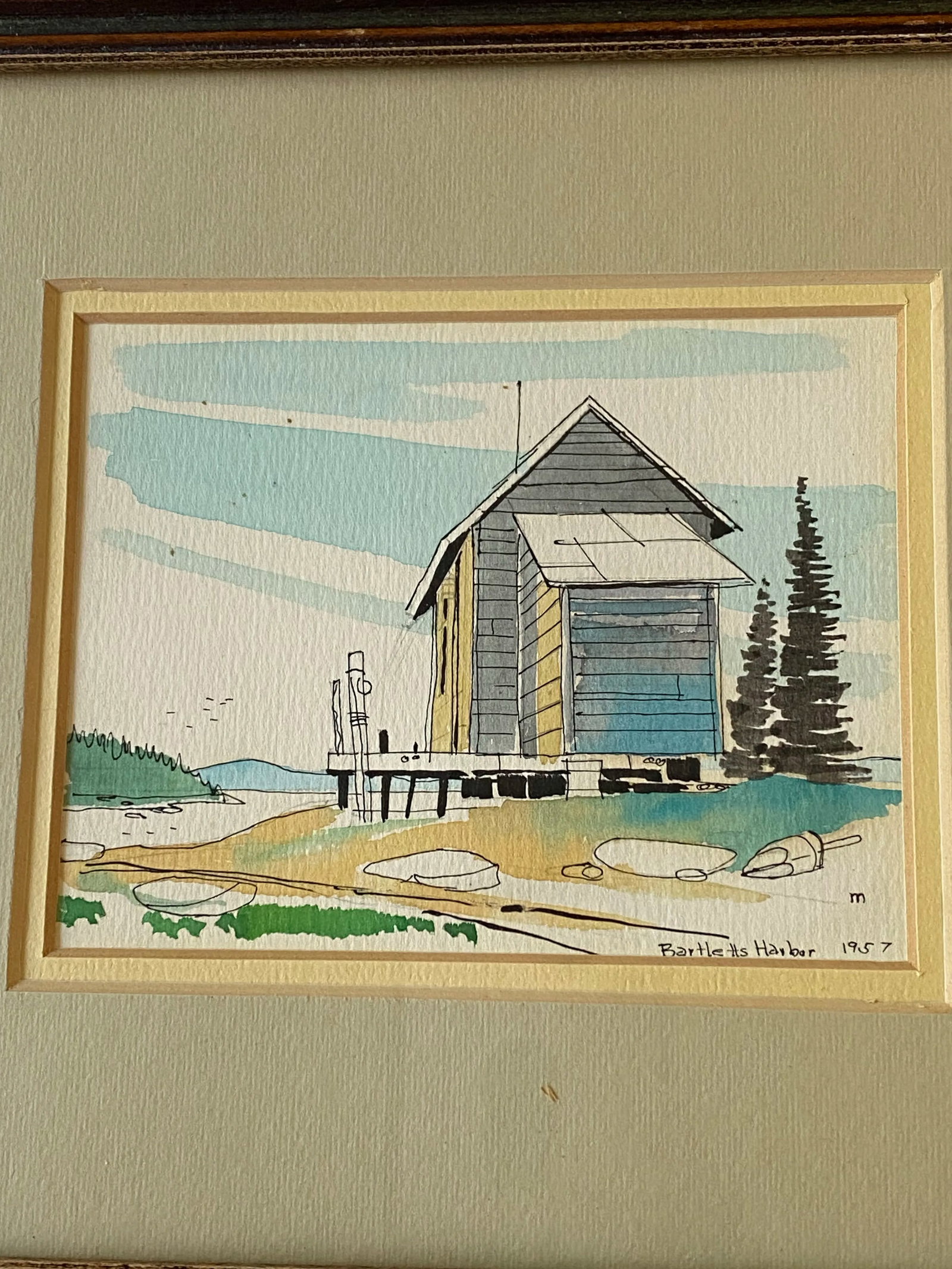 Original 1957 Watercolor Painting of Bartlett's Harbor - 2