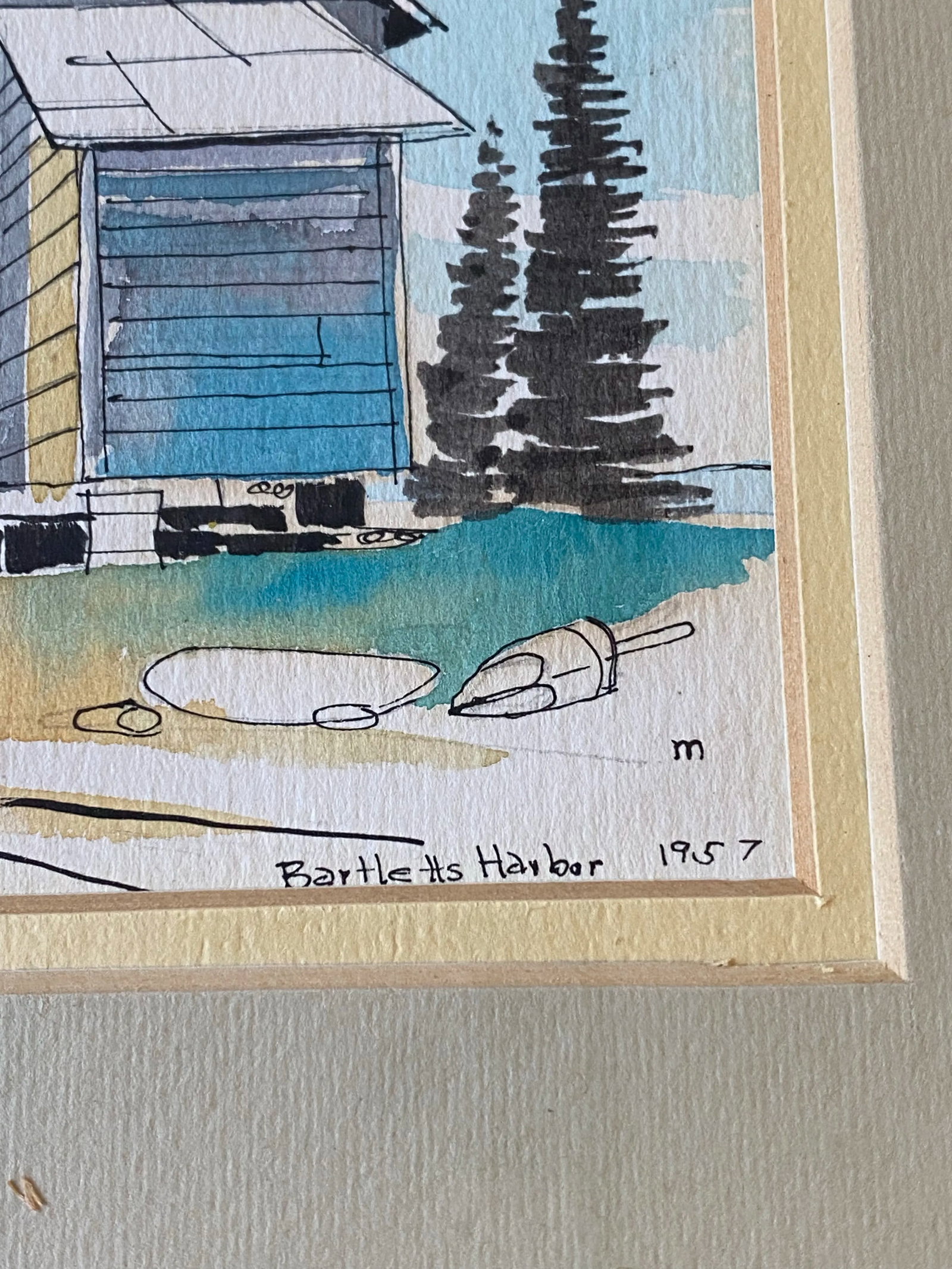Original 1957 Watercolor Painting of Bartlett's Harbor - 3