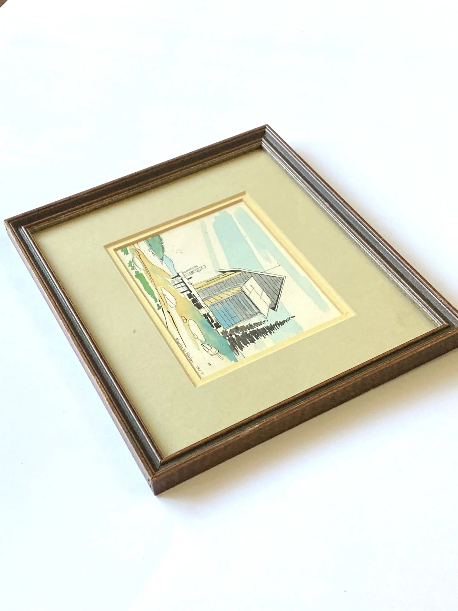 Original 1957 Watercolor Painting of Bartlett's Harbor - 4