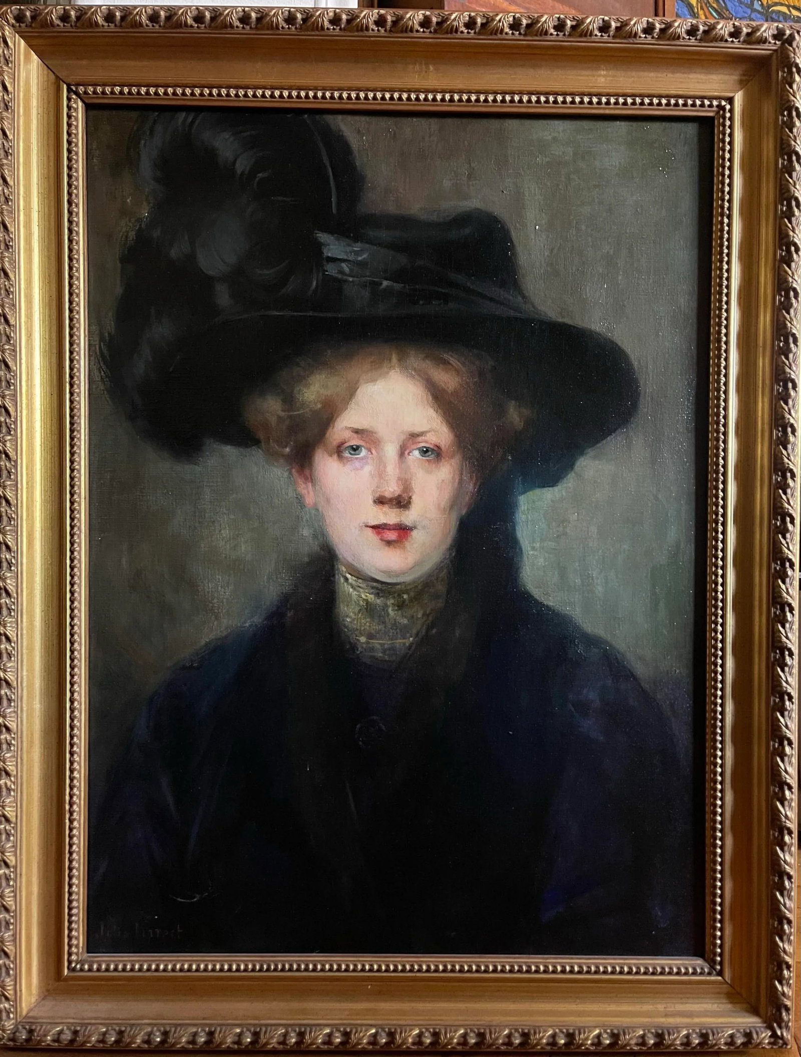 Oil on Canvas, Portrait Mademoiselle With a Hat Late 19th France Signed Julie Marest - 2