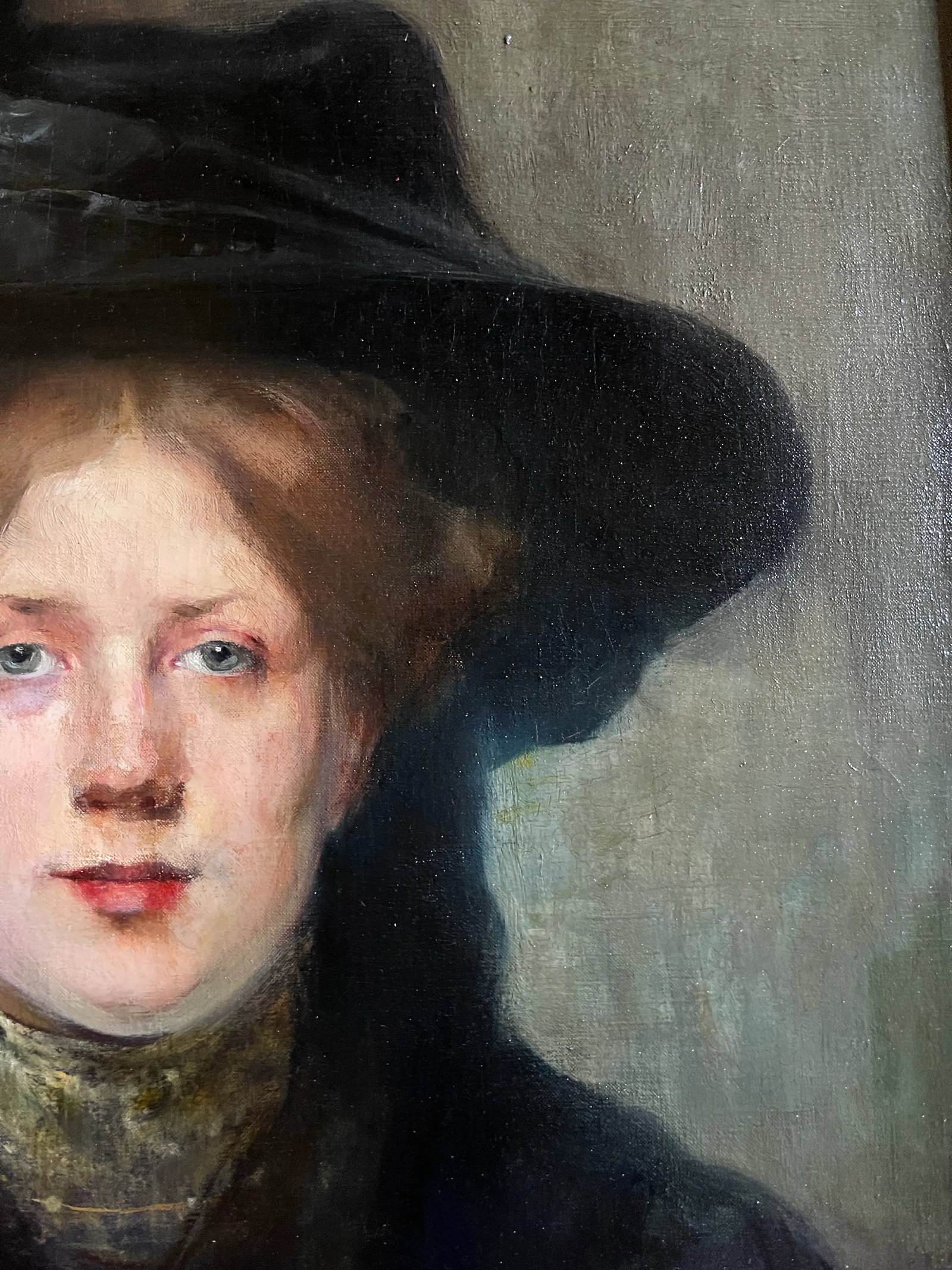 Oil on Canvas, Portrait Mademoiselle With a Hat Late 19th France Signed Julie Marest - 9